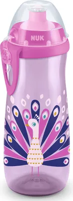 Produktbild von NUK Sports Cup Kinder Trinkflasche mit Chamäleon-Effekt | 24+ Monate | mit Farbwechsel | auslaufsichere Push-Pull-Trinktülle | Clip & Schutzkappe | -frei | 450 ml | Pfau (lila) Rosa (Chamäleon Effekt)