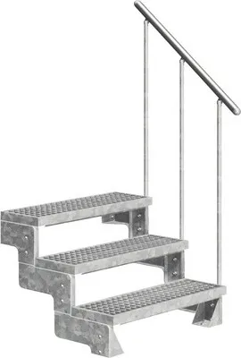 Produktbild von Aussentreppe Pertura Tallis mit Geländer 3 Steigungen 80 cm Gitterrost
