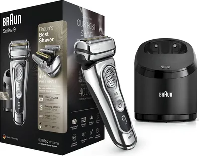 Zdjęcie produktu dla Braun Series 9 9395cc, Golarka foliowa, Chrom, Tytan, LED, Bateria, Litowo-jonowa (Li-Ion)
