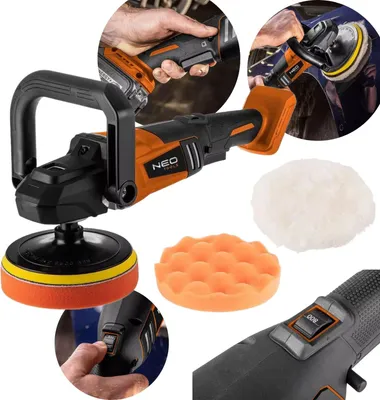 Obrázek produktu pro Akumulátorová leštička NEO TOOLS 18 V, Li-Iondo, napájená 18 V lithium-iontovými bateriemi, 6 nastavení rychlosti od 800 do 2 300 otáček za minutu