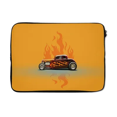 Produktbild von MuchoWow® Laptop Hülle 13 Zoll Auto - Flammen - Rot - Vintage Laptoptasche - Laptophülle - Sleeve - Rundumschutz