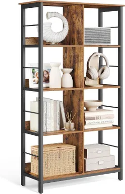 Produktbild von Famanu Bücherregal 8 Fächer - Offenes Aufbewahrungsregal für Büro, Wohnzimmer oder Schlafzimmer - Industrieller Stil - 80 x 33 x 149 cm - Rustikales