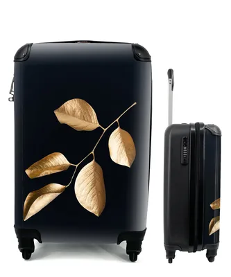 Produktbild von MuchoWow® Koffer Handgepäck Trolley Rollkoffer Kleine Reisekoffer mit 4 Rollen - Blätter - Zweig - Gold - Luxus - Cabin Size < 55x40x23 cm & 55x40x20 cm - Fotokoffer - Kabinenkoffer - Boardgepäck - Reise-Box - Reisekoffer - Reisegepäck - Koffer mit Bild - Trolley für Kinder