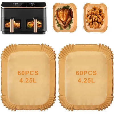 Zdjęcie produktu dla Papier do pieczenia do frytkownicy bezolejowej, 120 sztuk, pasujący do modeli COSORI Dual Zone 8,5L oraz Cookwise 9L (2 komory)