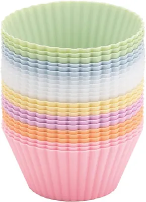 Produktbild von Muffinformen – Set mit 24 Stück – Backformen aus Silikon, Cupcake-Formen – Wiederverwendbare Cupcake-Formen, 7 Farben