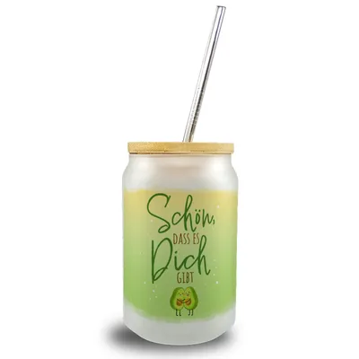 Produktbild von Schön dass es dich gibt Trinkglas mit Bambusdeckel mit Spruch