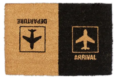 Immagine prodotto di Zerbino Relaxdays in fibra di cocco "Arrival Departure", con motivo aerei, per interni ed esterni, 40x60 cm, naturale/nero