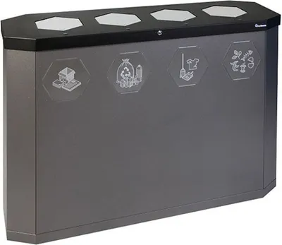 Produktbild von Abfallsammler mit Edelstahl-Einwurfklappe | 4x45 Liter, HxBxT 83x120x35,5cm | Lichtgrau