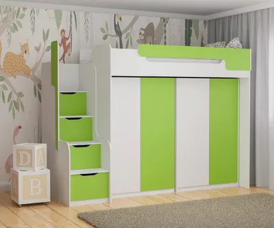 Produktbild von Hochbett DORIAN mit 2 Schränken in grün