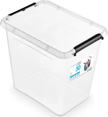 Produktbild von Aufbewahrungsbox Mit Deckel Clips Organizer Ideal Für Büro, Kinderzimmer, Küche, Schlafzimmer Sortierbox Sortimentskasten Plastikbox Transparent 30 L