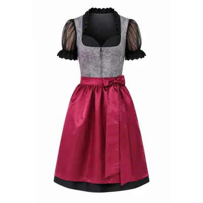Produktbild von 2-teiliges Trachtenkleid (Kleid + Schürze) in Bordeux mit schwarzen Streifen