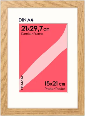 Obrázok produktu pre FRAMAI® rám na obrazy 21x30 cm vo farbe dubu - s paspartou 15x21 cm - drevený rám z MDF, nerozbitné plexisklo, šetrný k životnému prostrediu a moderný