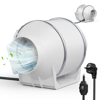 Zdjęcie produktu dla Wentylator kanałowy 100 mm - Wentylator kanałowy 10 cm - Regulacja prędkości obrotowej - Cichy wentylator wyciągowy - 220V AC - Do łazienki, kuchni, szklarni - Biały
