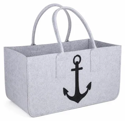 Obrázok produktu pre Filcová taška na drevo do krbu, sivá s kotvou, cca 50 x 25 x 25 cm