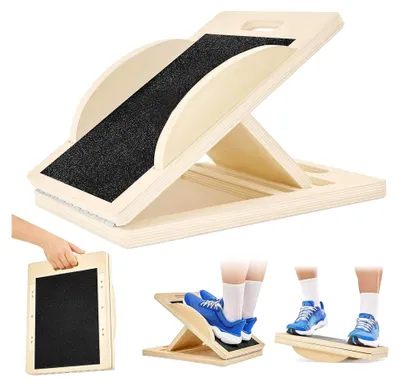 Produktbild von Schrägbrett, 2-in-1 Wadendehner aus Holz, Balance Board mit 5 einstellbaren Winkeln für Wadendehnung und Gleichgewichtstraining