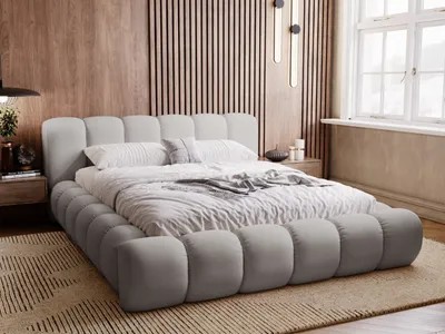 Obrázek produktu pro GRAINGOLD Exkluzivní čalouněná postel 120x200 cm Doria - designová postel s velurovou látkou, podnož a rošt - světle šedá (Jupiter 7500)