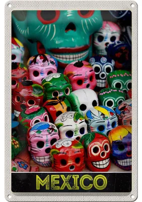 Produktbild von Blechschild Reise 20x30cm Mexiko Amerika USA bunte Totenköpfe