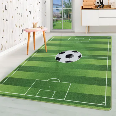 Produktbild von Homebyhome Kinderteppich Fussball Stadion Design Jungen Teppich Mädchen, Spielteppich Kinderzimmer Teppich, Robust, Grösse: 140x200 cm