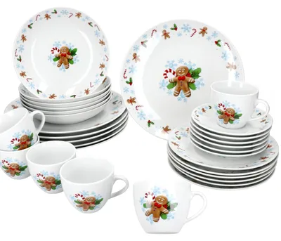 Zdjęcie produktu dla 30 szt Serwis Combi Candyman Porcelana 6 osób Talerze Kubki Boże Narodzenie niebieski