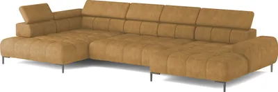 Produktbild von Plaza Ecksofa in U-Form, Linke Seite, Funktional Komfortable Schlaffunktion Verstellbare Kopfstützen Verstellbarer Sitz Wellenfedersystem Hochelastischer Schaum 385x216 cm, Gold