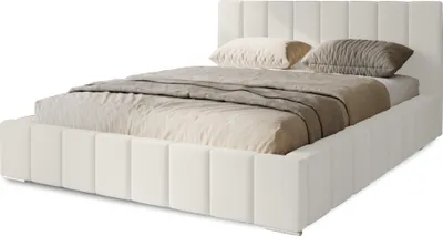 Produktbild von Polsterbett Menos 180x200 cm, Bett mit Kopfteil, Doppelbett mit Bettkasten und Lattenrost aus Holz, Velourstoff: Weiß