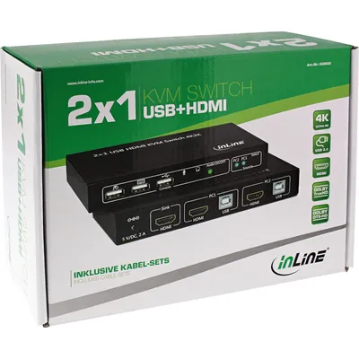 Imagen del producto de Conmutador KVM de escritorio InLine® 62602I, con 2 puertos, HDMI 4K2K, concentrador USB 2.0 y audio