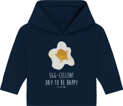 Produktbild von Mr. & Mrs. Panda Organic Baby Hoodie Spiegelei Ei 12. - 18. Monat - French Navy - Geschenk, Lustige Sprüche, Liebe, Schön, Glücklich, Tag, Kapuzenshirt, Kapuzensweatshirt