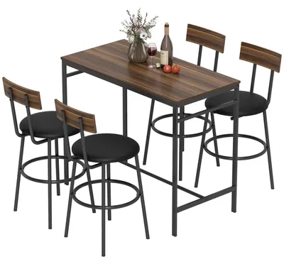Immagine prodotto di Set da tavolo e sedie composto da 5 pezzi, con 4 sedie | Colore: marrone, nero | Dimensioni: 41,5 x 47,5 x 92 cm