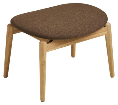 Image de Olvera - Repose-pieds en polyester naturel/marron avec pieds en chêne 53,5x43x38 cm