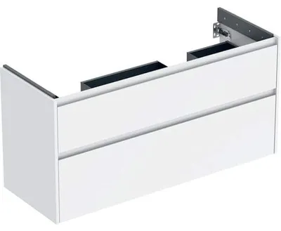 Produktbild von Geberit Renova Plan Unterschrank für Doppelwaschtisch, mit zwei Schubladen: 124.5x60.6x44.6cm, Breite Waschtisch=130cm, weiß / lackiert seidenglänzend