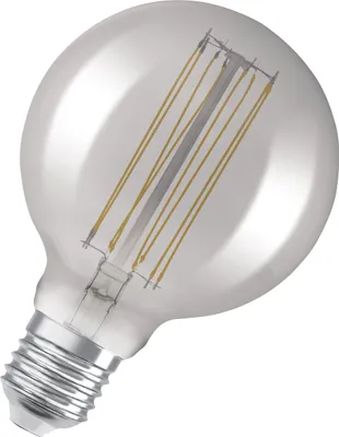 Produktbild von OSRAM Vintage 1906 LED-Lampe mit Smoke-Tönung, 11W, 500lm, Kugel-Form mit 125mm Durchmesser & E27-Sockel, warmweiße Lichtfarbe, gerades Filament, dimmbar, bis zu 15.000 Stunden Lebensdauer