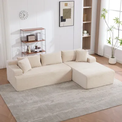 Obrázek produktu pro MODFU Modulární pohovka, 4místná pohovka, béžová, chenille, velká pohovka s pravým opěradlem, Relaxační pohovka s funkcí lenošky, měkké čalounění do obývacího pokoje