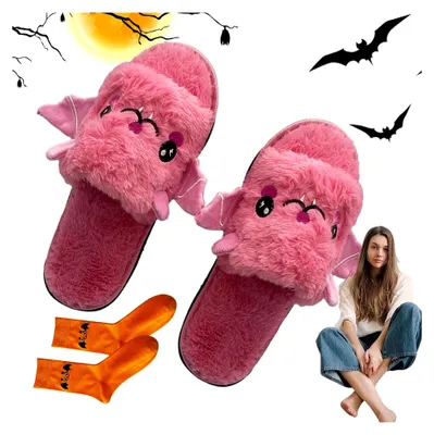 Produktbild von Plüsch-Hausschuhe für Halloween, Warme Schlafzimmerschuhe mit Socken - Rutschfeste, flauschige Pantoffeln für Damen, Bequemlichkeit für Mädchen, Frauen, Freundin, Geschenkidee zum Geburtstag