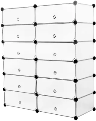 Produktbild von Schuhschrank 91 x 36 x 105 cm, 12 Fächer, für 24 Paar Schuhe, Kunststoff, weiß, für Flur