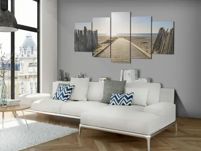 Produktbild von Akustikbild Strand Meer 200x100 cm Bilder Akustikschaum Hochleistungsschallabsorber Schallschutz Leinwand 5 tlg Wandbild Raumakustik Schalldämmung Landschaft c-B-0104-b-n