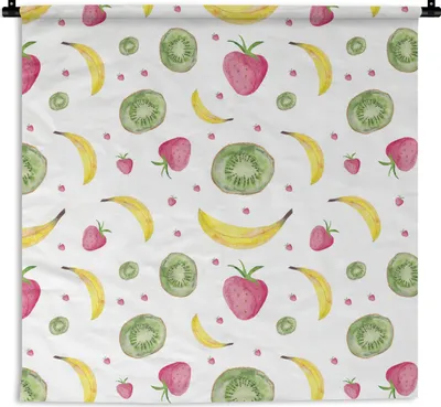 Produktbild von MuchoWow® Wandteppich Wandbehang Obst - Aquarell - Weiß 150x150 cm Tapisserie Dekoration Wandtuch - Wohnaccessoires - Modernes