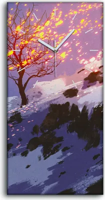 Produktbild von Leinwand Wanduhr Wandkunst Uhr Geräuschlos 30x60 Gemälde Berg Baum Winter Schnee - weiße Hände