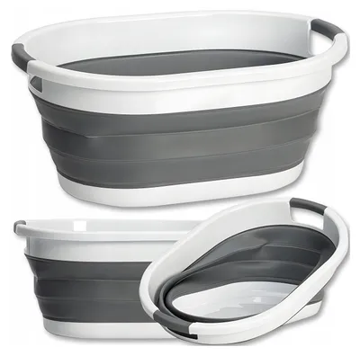 Immagine prodotto di Grande ciotola pieghevole in silicone, cesto portabiancheria pieghevole, rotondo, vasca da bagno, 25 l
