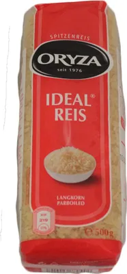 A bag of Oryza Ideal Reis Langkorn parboiled rice.