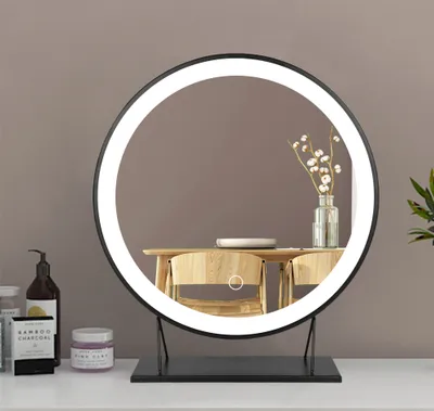 Produktbild von Schminkspiegel Kosmetikspiegel mit LED Beleuchtung Make Up Schminkspiegel Schminktisch Beleuchtung 50cm schwarz （Kaltes weißes Licht）
