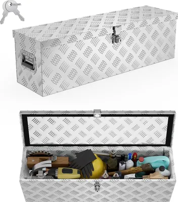 Produktbild von UISEBRT 38L Kofferraumkiste Alukiste Werkzeugkiste, Transportkiste Truckbox Anhängerbox Lagerbox für Transport, Lagerung und Organisation - Silber