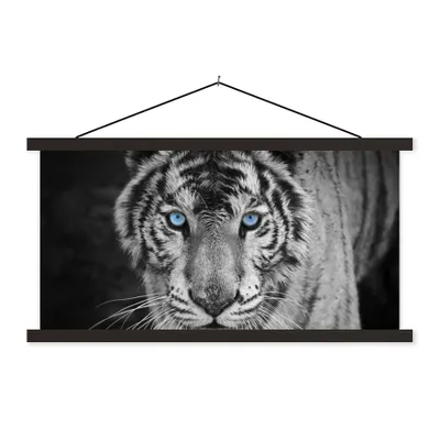 Produktbild von MuchoWow® Textilposter Tiere - Tiger - Schwarz und weiß - Augen - Blau 90x45 cm mit schwarzem Rahmen - Klemmleisten