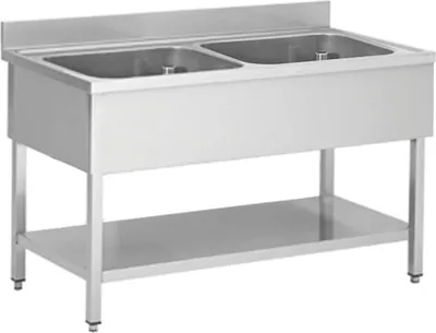 Produktbild von Spueltisch aus Edelstahl, zwei Becken Mitte, 100 x 70