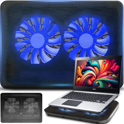 Produktbild von Laptop Kühler Ständer Notebook 12-15,4” Auflage 2x LED Lüfter USB-Stromversorgung Cooler Notebookkühler Laptopständer Kühlunterlage Cooling Pad Retoo