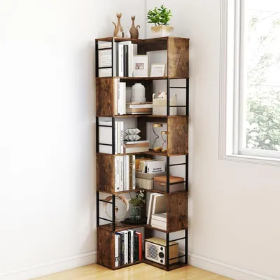 Immagine prodotto di Libreria a forma di "L" con 7 ripiani, altezza 187 cm, stile industriale vintage, colore marrone