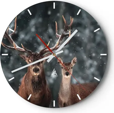 Produktbild von Wanduhr - Rund - Glasuhr - Hirsch Rentier Reh - 40x40cm - Schleichendes Uhrwerk - Lautlos - zum Aufhängen bereit - Dekoration Modern - Wanddekoration aus Glas - C3AR40x40-5060