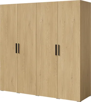 Kleiderschrank, Drehtürenschrank Cremona Eiche mit Ablageflächen und Kleiderstangen Breite 200 cm
