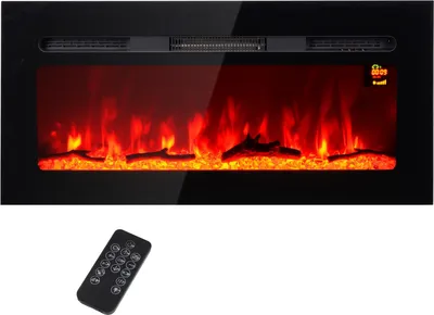 Zdjęcie produktu dla Kominek elektryczny z efektem płomienia LED, kominek ścienny o mocy 1800 W w 3 kolorach z 5 poziomami jasności, kominek elektryczny z pilotem, ekranem dotykowym, montaż na ścianie, czarny