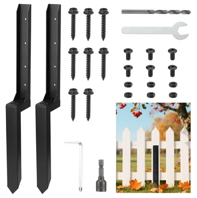 Zaunpfahl-Reparatieset, 2 Stück Bodenanker, schwarz, 80 cm