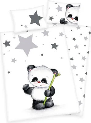 A children's duvet cover set with a panda and star pattern.